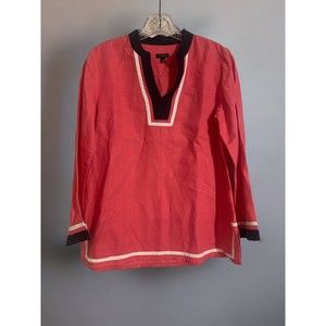 Talbots Women’s Size small 100% Linen V Neck Long Sleeve Tunic Top Pink blouse